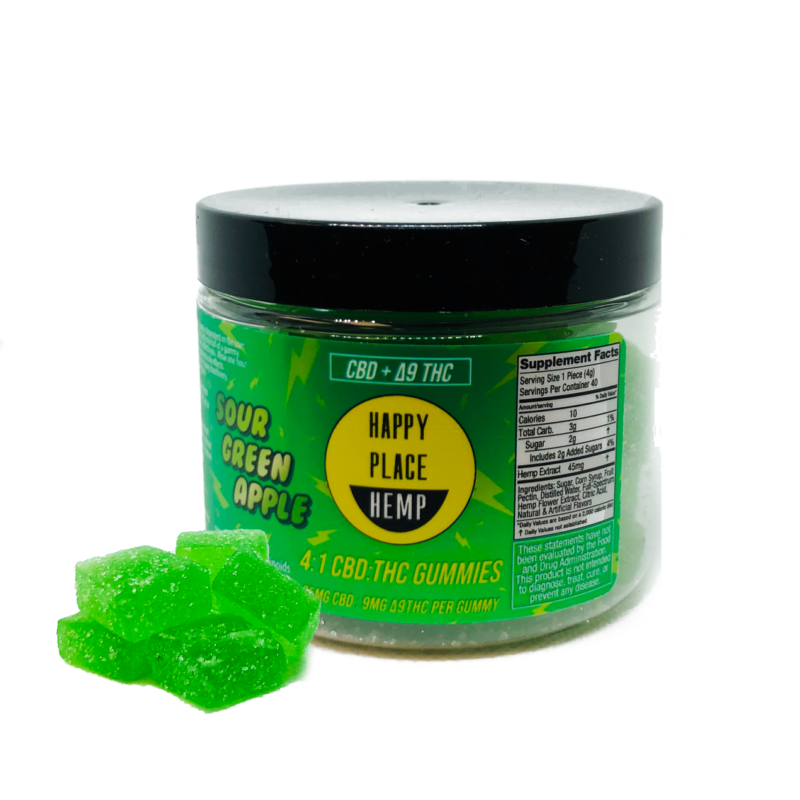 Happy Place Hemp – 4:1 CBD : Delta 9 THC Gummies (35mg CBD : 9mg D9THC Per Gummy)